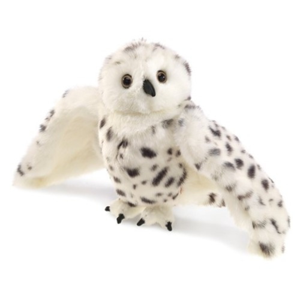 Folkmanis Snowy Owl Hand Puppet White Spotted Plush Bird 2236 Swivel Head Wings